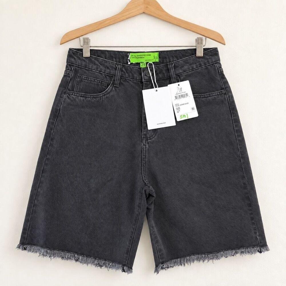 SR vs Sandrine Rose Black Denim Bermuda Shorts Raw Hem NWT Size 29 Shorts